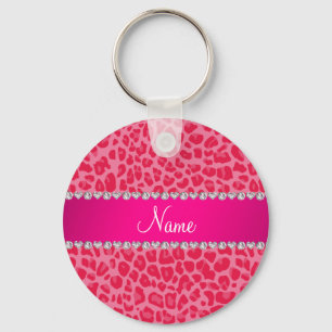 Personalized name pink leopard pattern schlüsselanhänger