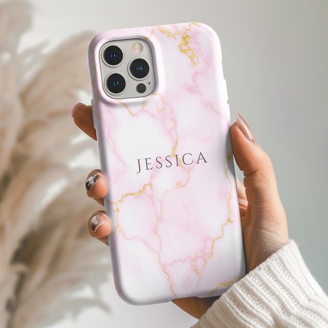 Personalized Name Pink Marble Phone  Case-Mate iPhone Hülle (Von Creator hochgeladen)
