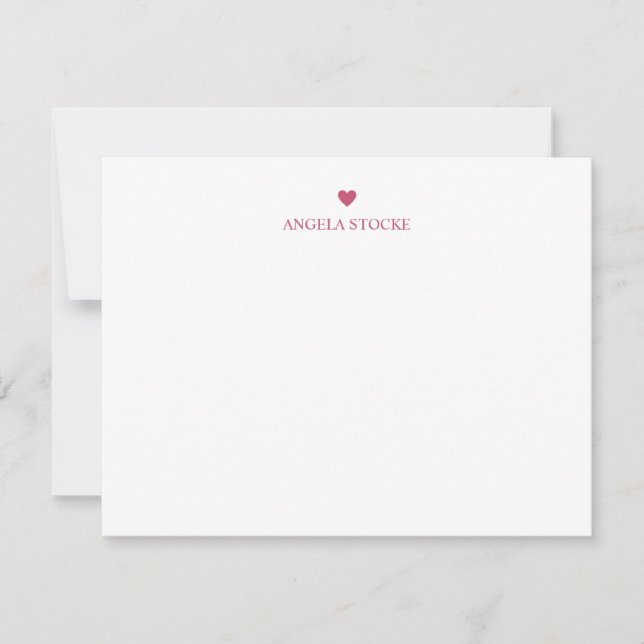 Personalized Name Pink Stripe Heart Note Card Mitteilungskarte (Vorderseite)