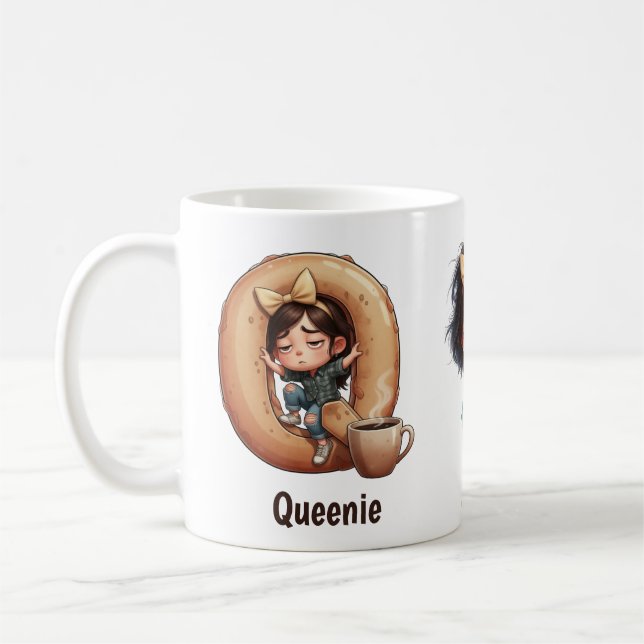 Personalized Name & Q Sleepy Morning Plaid Charact Kaffeetasse (Links)