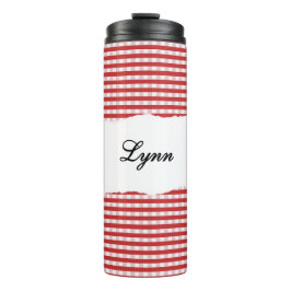 Personalized Name Red Gingham Pattern Thermosbecher