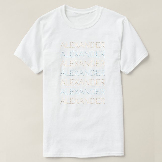 Personalized Name Repeated Chic Orange and Blue T-Shirt (Design vorne)