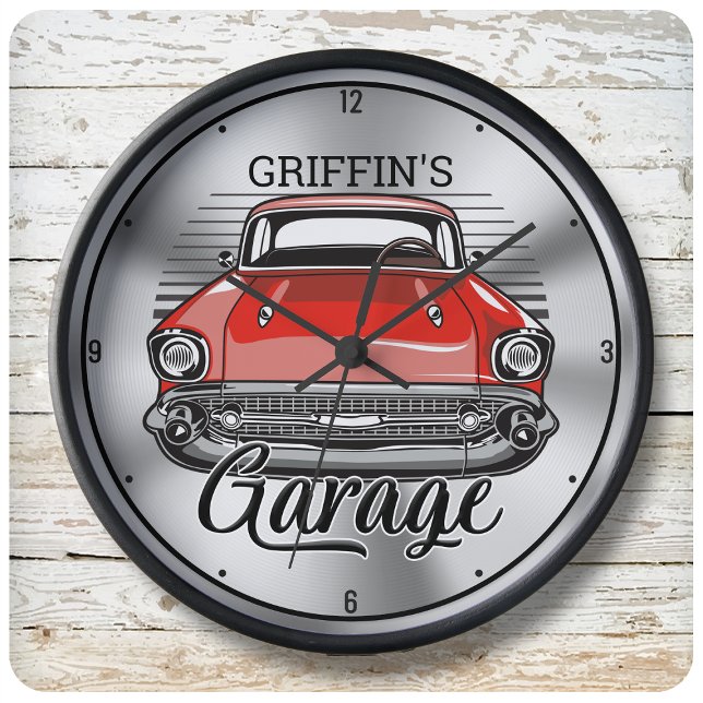Personalized NAME Retro Classic Car Cruiser Garage Große Wanduhr (Von Creator hochgeladen)