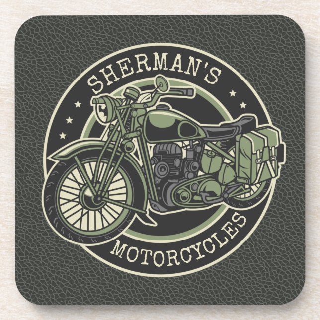 Personalized NAME Retro Military Motorcycle Biker Getränkeuntersetzer (Vorderseite)