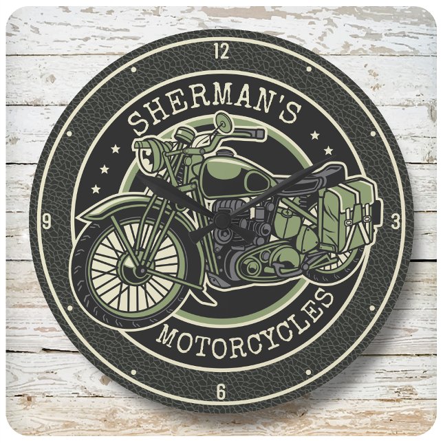 Personalized NAME Retro Military Motorcycle Biker Große Wanduhr (Von Creator hochgeladen)