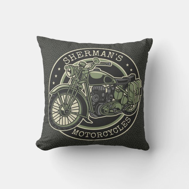 Personalized NAME Retro Military Motorcycle Biker Kissen (Vorderseite)