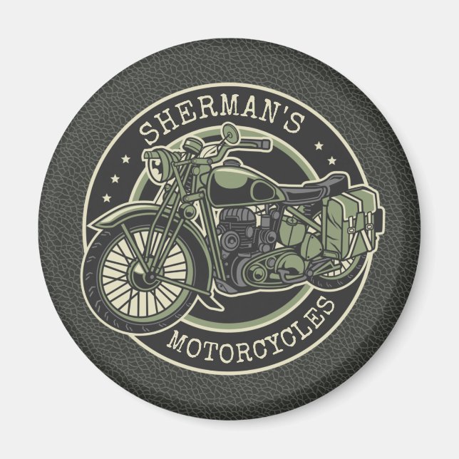 Personalized NAME Retro Military Motorcycle Biker Magnet (Vorne)