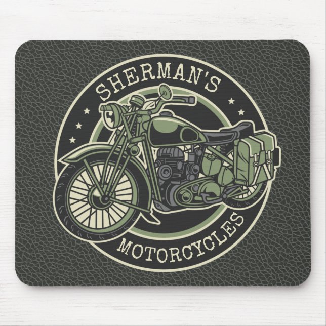 Personalized NAME Retro Military Motorcycle Biker Mousepad (Vorne)