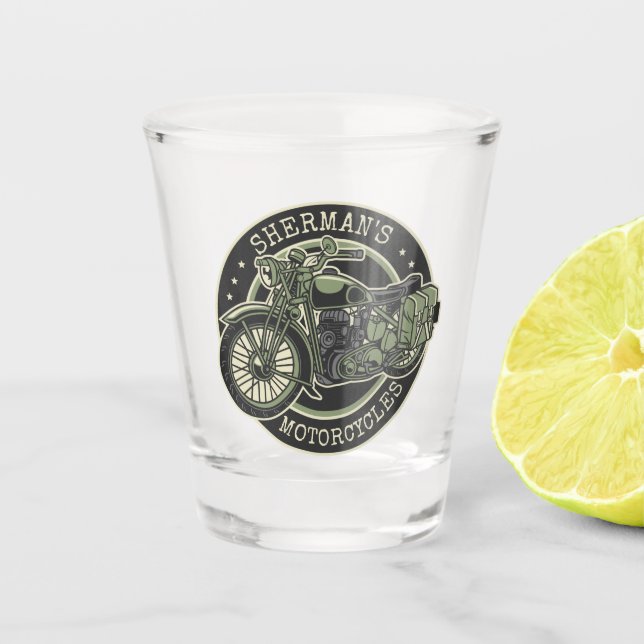 Personalized NAME Retro Military Motorcycle Biker Schnapsglas (Vorderseite)