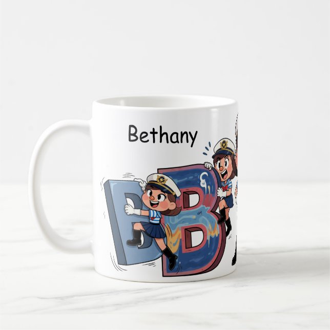 Personalized  Name Sailor Cartoon Character * B * Kaffeetasse (Links)