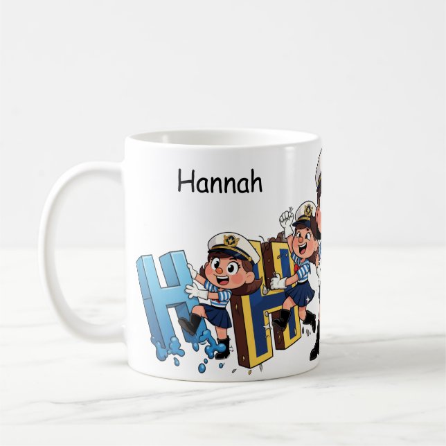 Personalized  Name Sailor Cartoon Character * H * Kaffeetasse (Links)