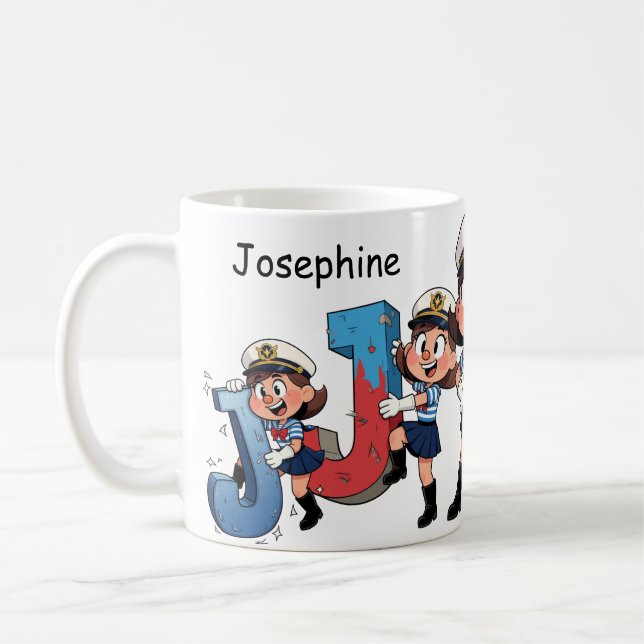 Personalized  Name Sailor Cartoon Character * J * Kaffeetasse (Links)