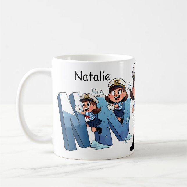 Personalized  Name Sailor Cartoon Character * N * Kaffeetasse (Links)
