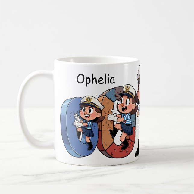 Personalized  Name Sailor Cartoon Character * O * Kaffeetasse (Links)