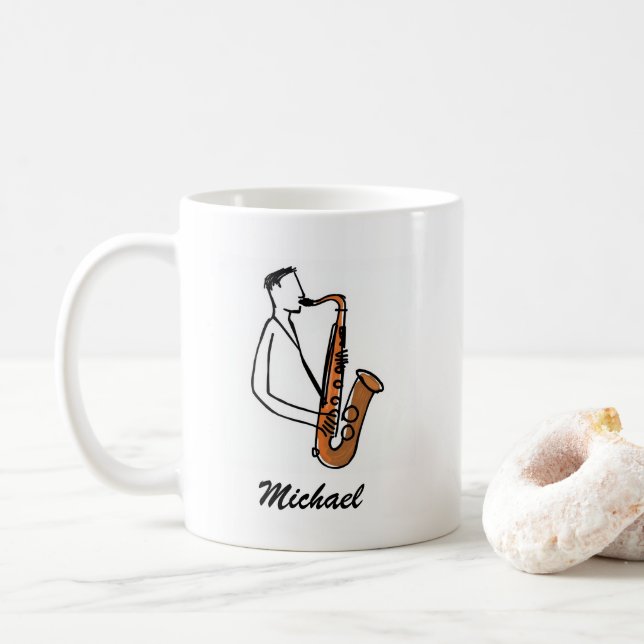 Personalized Name Saxophone Player – Music Lover Kaffeetasse (Mit Donut)