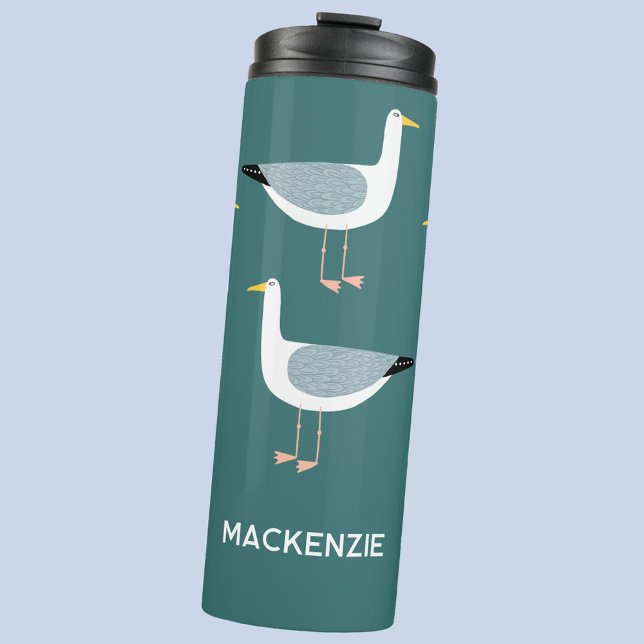 Personalized Name Seagull Nautical Thermosbecher (Fun seagull personalized custom name thermal tumbler)