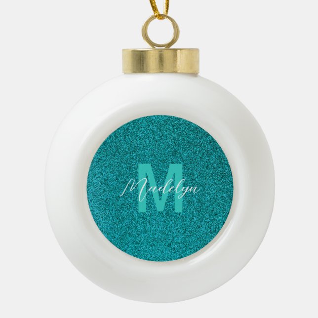 Personalized Name Stylish Glitter green Keramik Kugel-Ornament (Vorderseite)