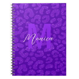 Personalized Name Stylish Purple Glitter Leopard Notizblock