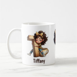Personalized Name & T Sleepy Morning Plaid Charact Kaffeetasse