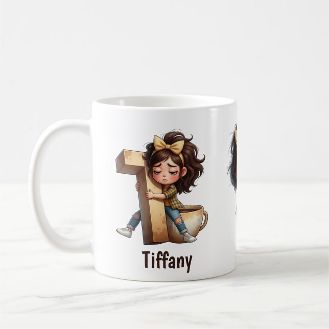 Personalized Name & T Sleepy Morning Plaid Charact Kaffeetasse (Links)