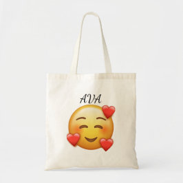 Personalized Name Tote Bag with Hearts Emoji Tragetasche
