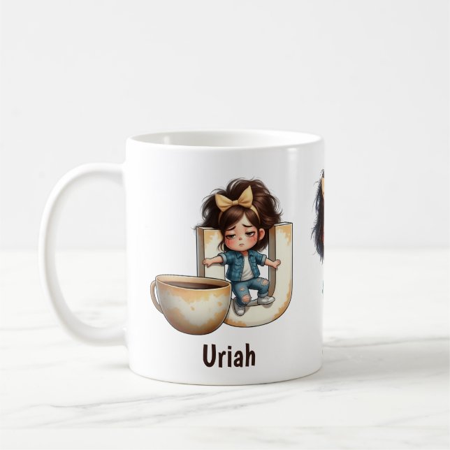 Personalized Name & U Sleepy Morning Plaid Charact Kaffeetasse (Links)