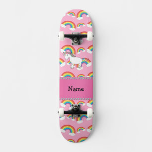 Personalized name unicorn pink rainbows skateboard