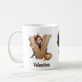 Personalized Name & V Sleepy Morning Plaid Charact Kaffeetasse