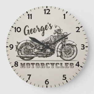 Personalized NAME Vintage Motorcycle Biker Garage Große Wanduhr