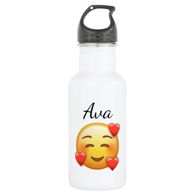 Personalized Name Water Bottle with Hearts Emoji Edelstahlflasche (Vorderseite)