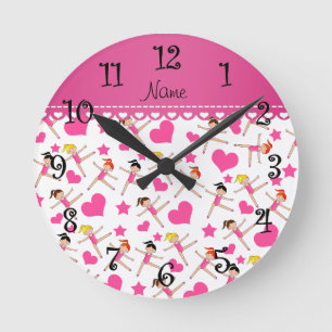 Personalized name white girl gymnasts hearts stars runde wanduhr