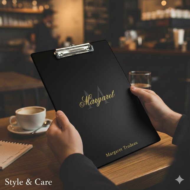 Personalized Name with Stylish Monogram Black Klemmbrett (Personalized Name with Stylish Monogram Black Clipboard)