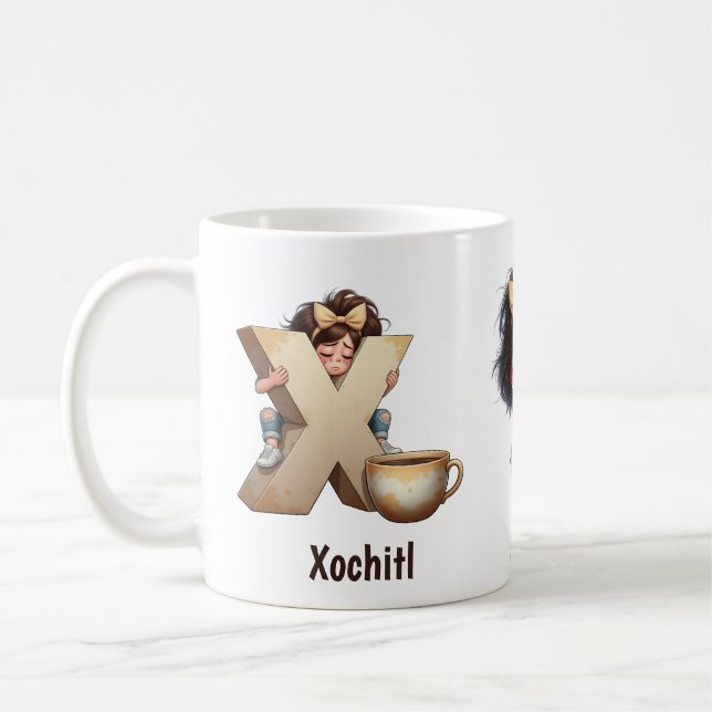 Personalized Name & X Sleepy Morning Plaid Charact Kaffeetasse (Links)
