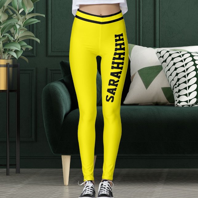 Personalized Name Yellow Black Stripes Fun Gift Leggings (Von Creator hochgeladen)