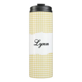 Personalized Name yellow Gingham Pattern Thermosbecher