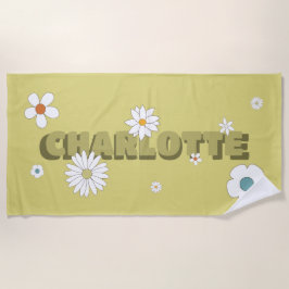 Personalized Name Yellow Retro Style Flowers Strandtuch