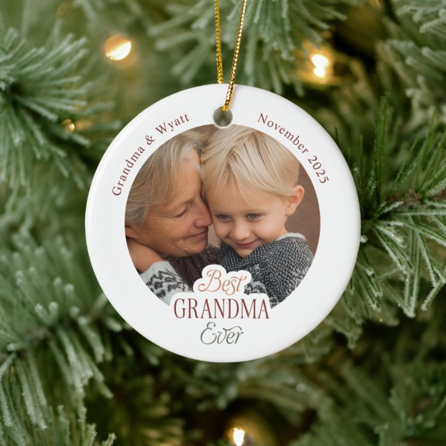 Personalized Names Photo Best Grandma Ever Keramik Ornament (Baum)