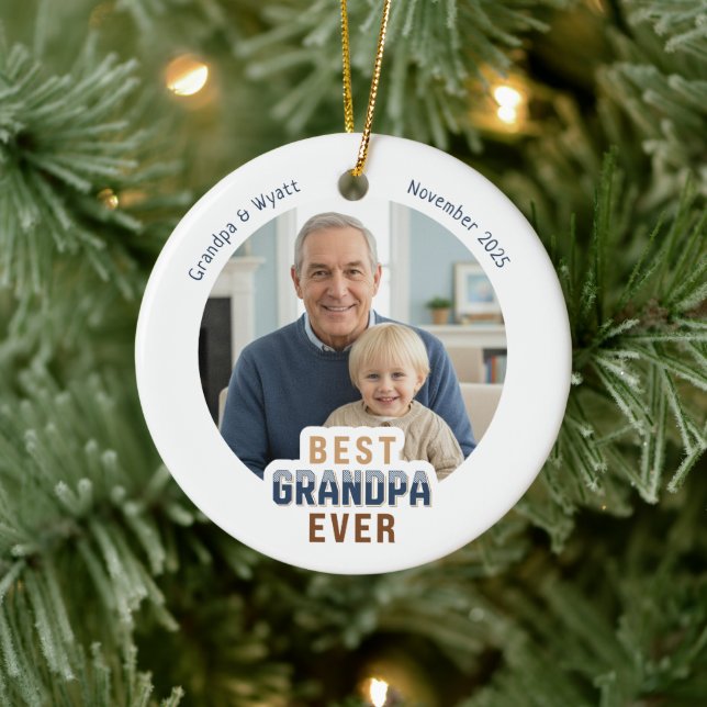 Personalized Names Photo Best Grandpa Ever Keramik Ornament (Baum)