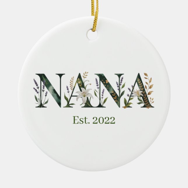Personalized Nana Est Year Floral Grandmother Gift Keramik Ornament (Vorne)