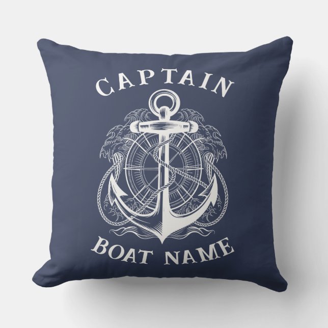 Personalized Nautical Captain Boat Name Anchor Kissen (Vorderseite)