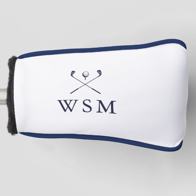 Personalized Navy Blue Monogram Golf Clubs Golf Headcover (Vorderseite)