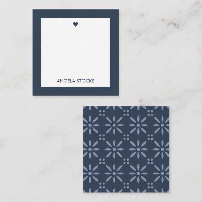 Personalized Navy Blue Retro Flower Mitteilungskarte (Vorne/Hinten)