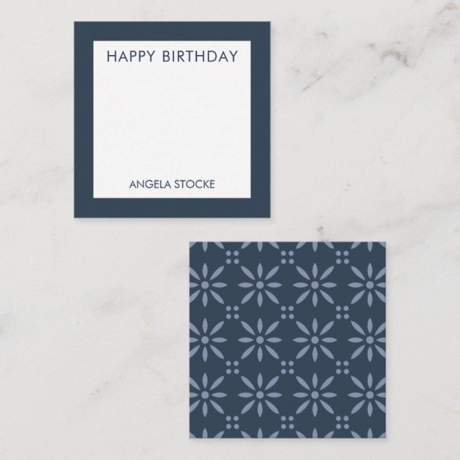 Personalized Navy Blue Retro Flower Mitteilungskarte (Vorne/Hinten)