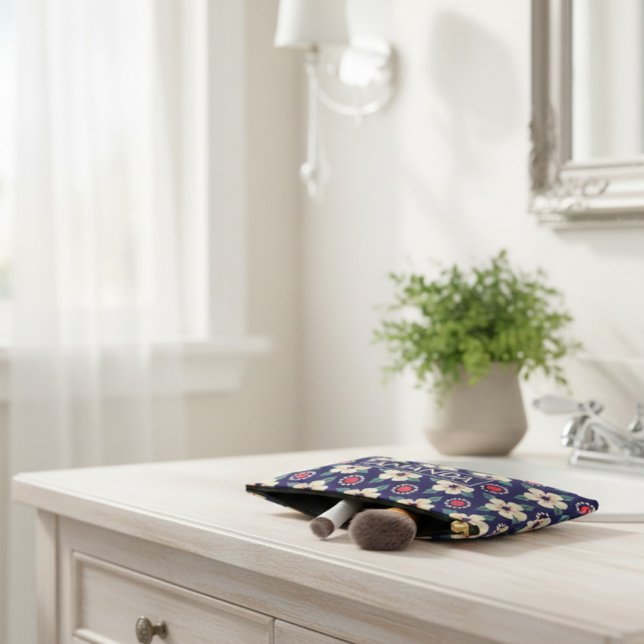 Personalized Navy Blue Vintage Floral Zubehörtasche (Von Creator hochgeladen)