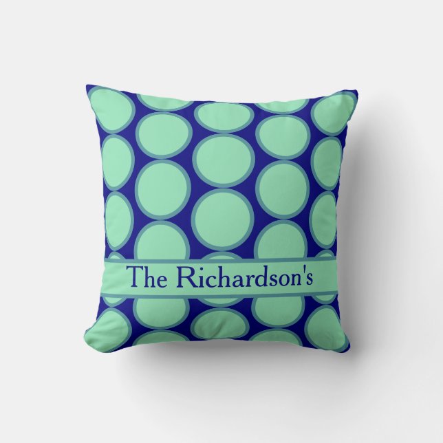 Personalized Navy Mint Polka Dot Pattern Modern  Kissen (Vorderseite)