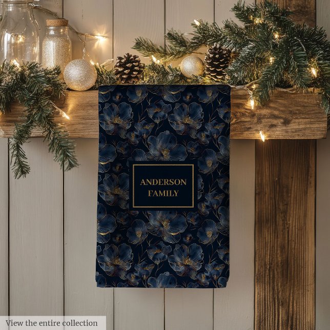 Personalized Navy Towel Chic Gold Flower Accent Geschirrtuch (Personalized Navy Towel Chic Gold Flower Accent)