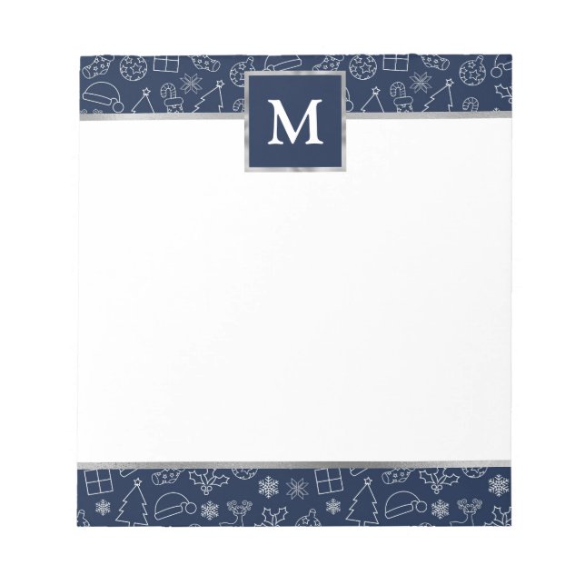 Personalized Navy with Silver Accents Christmas  Notizblock (Vorderseite)