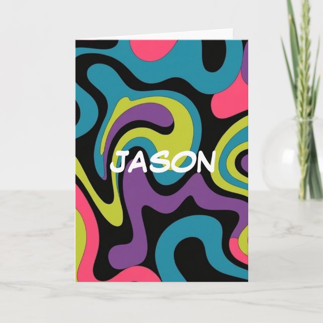 Personalized Neon Abstract Pattern — Retro Design Karte (Vorderseite)