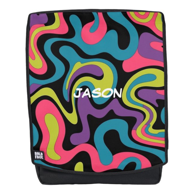 Personalized Neon Abstract Pattern — Retro Design Rucksack (Vorderseite)
