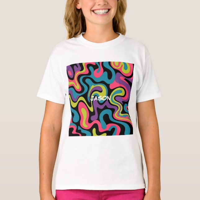Personalized Neon Abstract Pattern — Retro Design T-Shirt (Vorderseite)